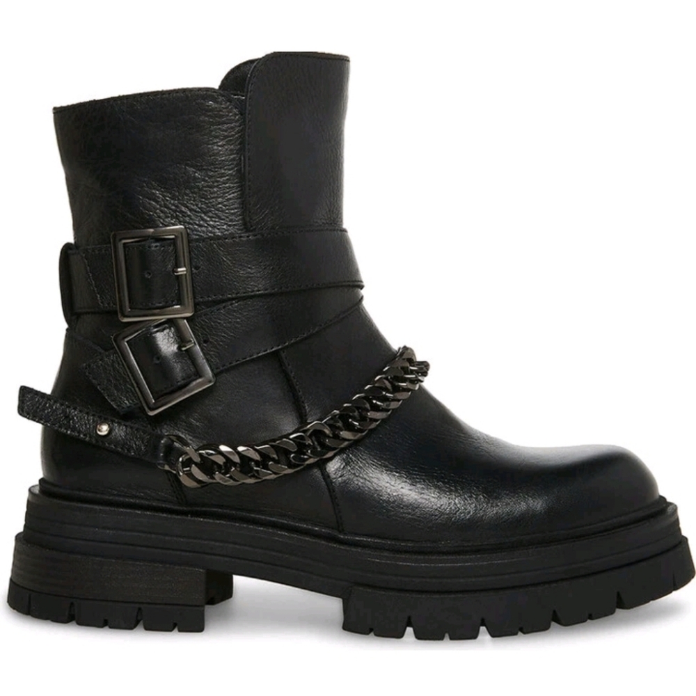 STEVE MADDEN BLACK LEATHER SLOAN MOTO BOOTS Size 37
